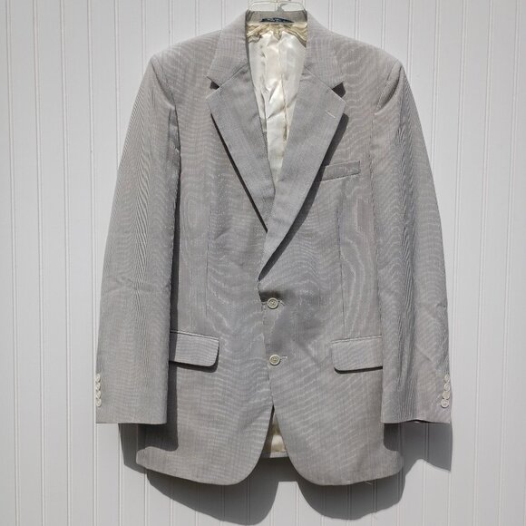 BURBERRY Jacket Mens 42R Black Beige Striped Seersucker Blazer Sport Coat Vtg - Picture 1 of 14